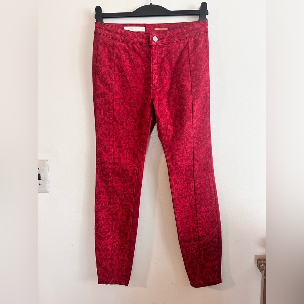 Anthropologie PILCRO Hi Rise Denim Legging Raspberry Embossed Jacquard 27P *READ